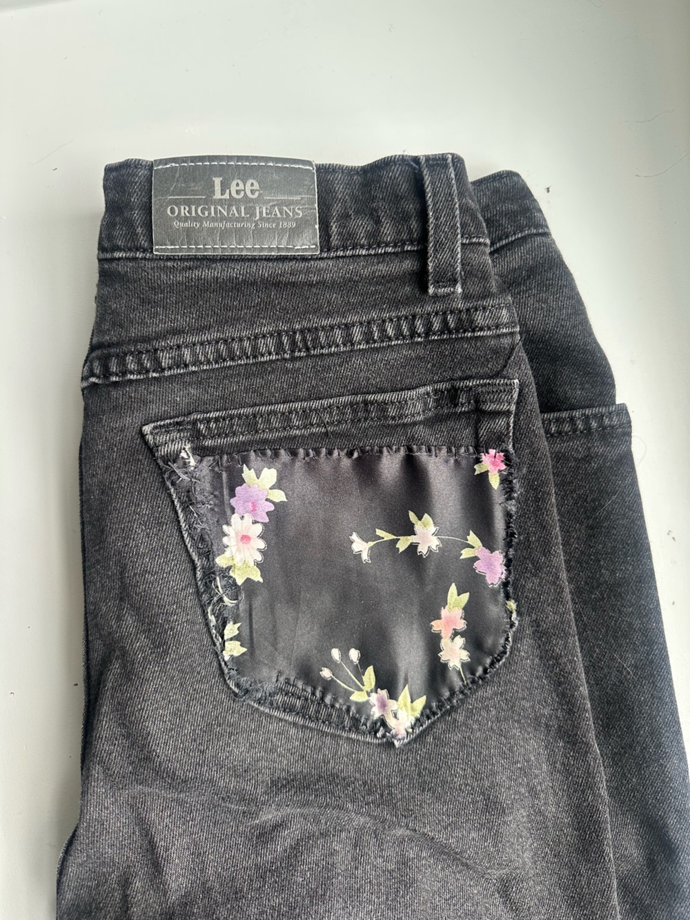 Lee Black Skinny Jeans with Floral Patch Pocket